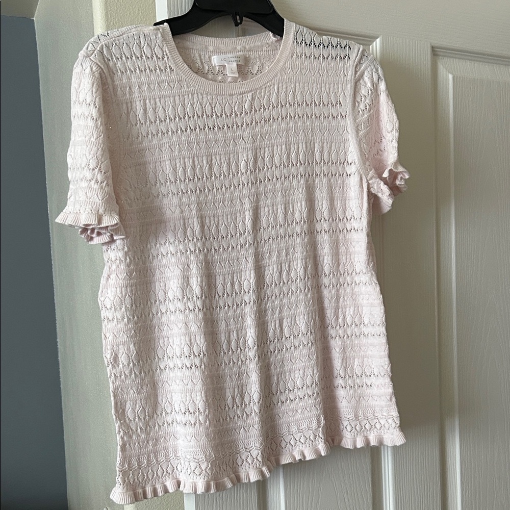 LC Lauren Conrad Light Pink Lace Short Sleeve Top